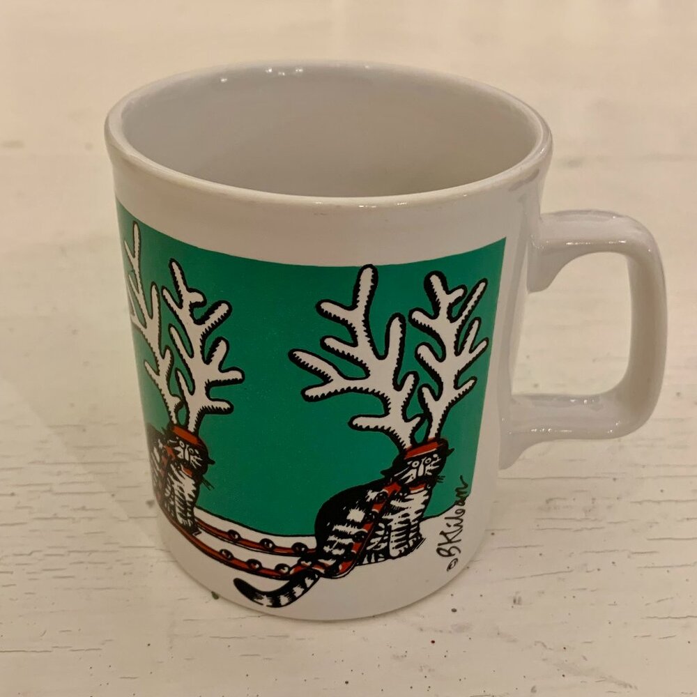 Vintage B. Kliban Christmas Cat Reindeer Collectible Graphic Mug Made in England